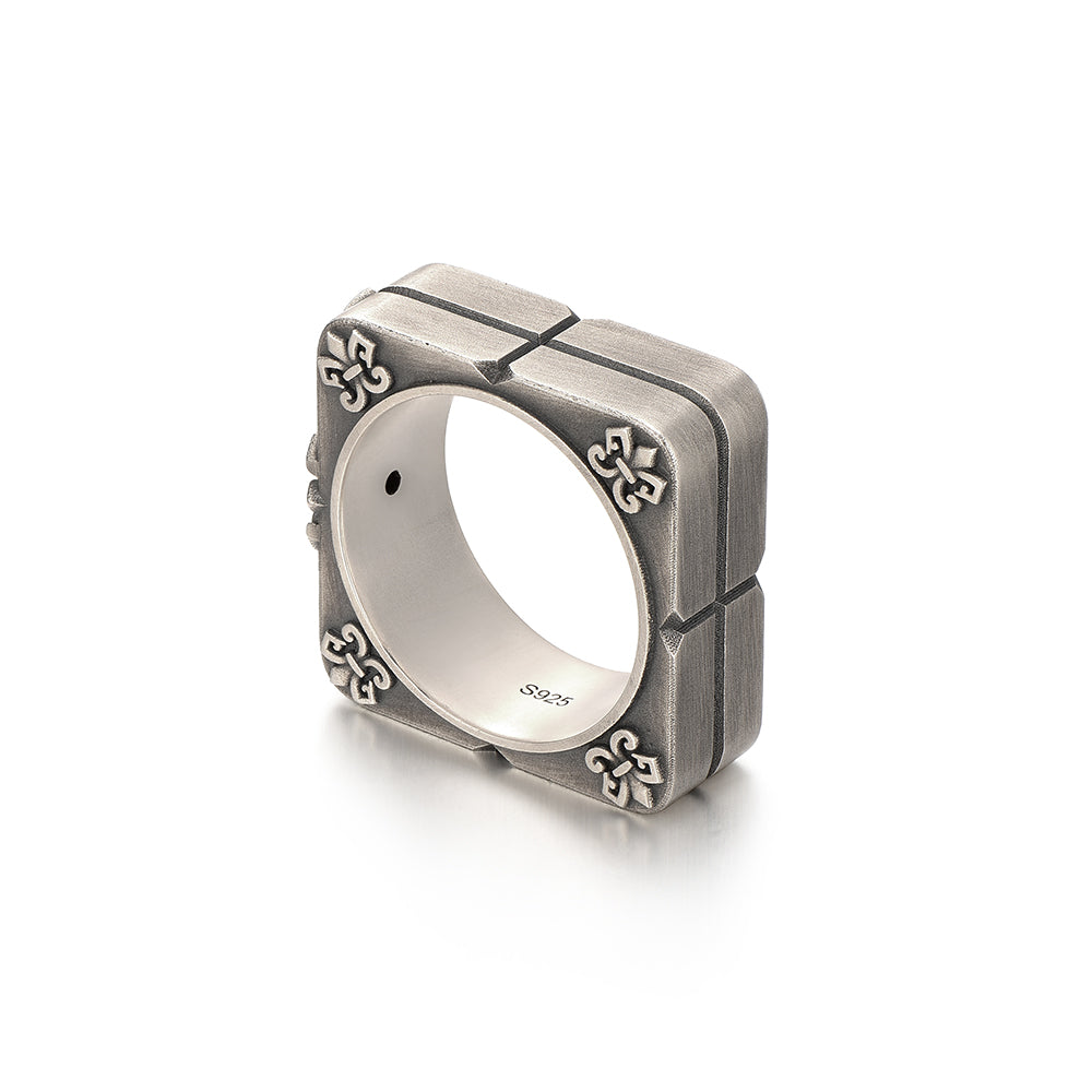 Square Emblem Silver Band | 925 Sterling, studded with Original Ruby