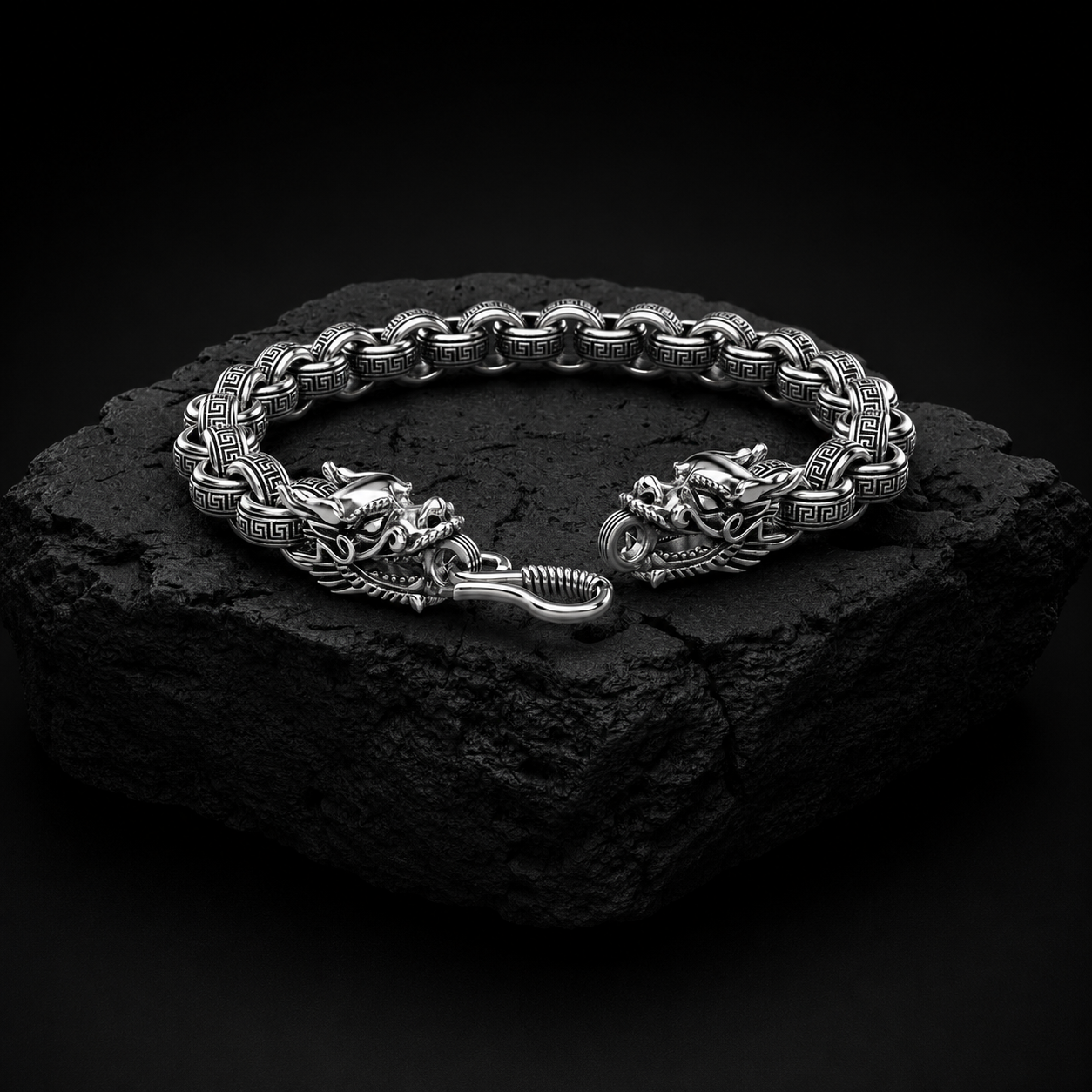 Unique Two Headed Dragon Bracelet for Men | 925 Sterling Silver Bracelet | Men's Jewelry | With Certificate of Authenticity and 925 Hallmark