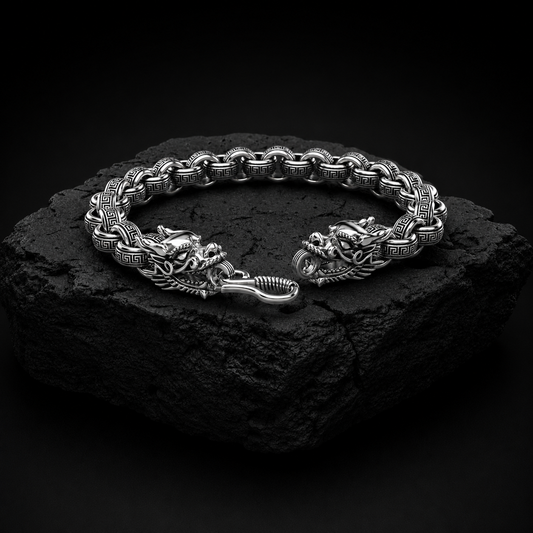 Unique Two Headed Dragon Bracelet for Men | 925 Sterling Silver Bracelet | Men's Jewelry | With Certificate of Authenticity and 925 Hallmark - caratsutra