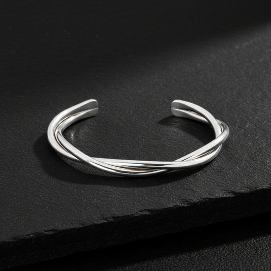 Twisted Rope Bangle| Adjustable Modern Style Bangle/kadaa/Handcuff | 925 Sterling Silver - caratsutra