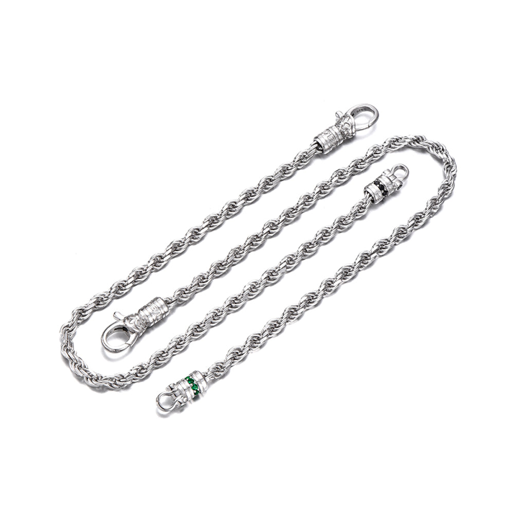 3.5mm IRIS Rope Bracelet | 925 Sterling Silver Bracelet, studded with Real mini Emeralds | With Certificate of Authenticity and 925 Hallmark
