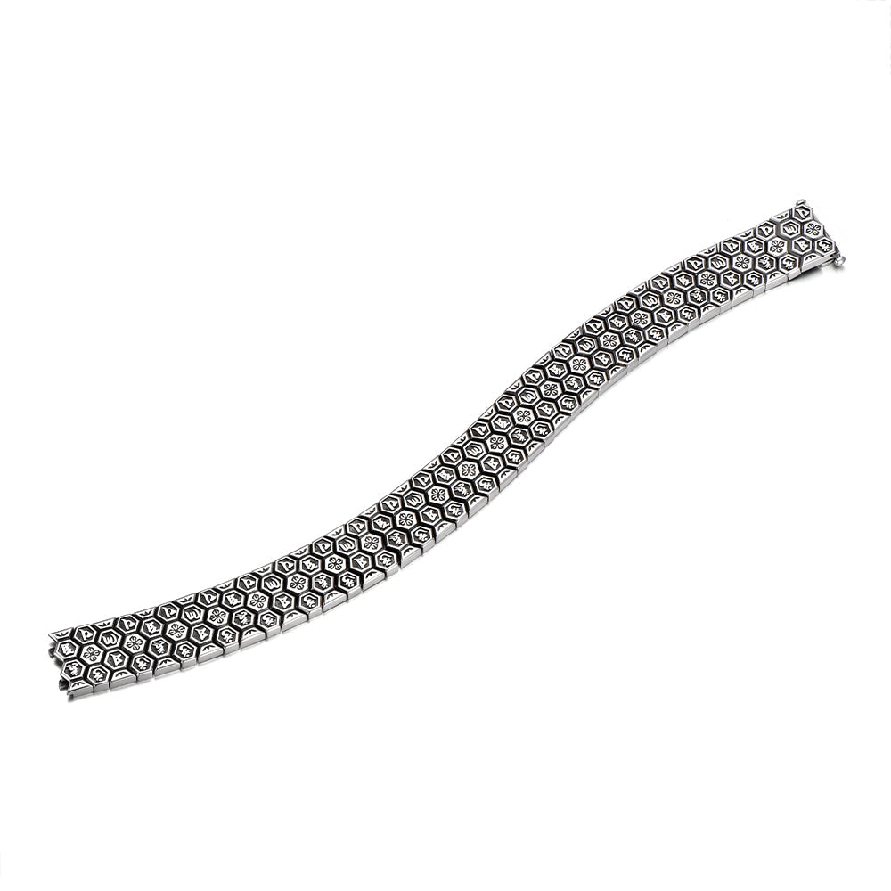 Vintage Hive Bracelet | 18mm Wide Solid | 925 Sterling Silver