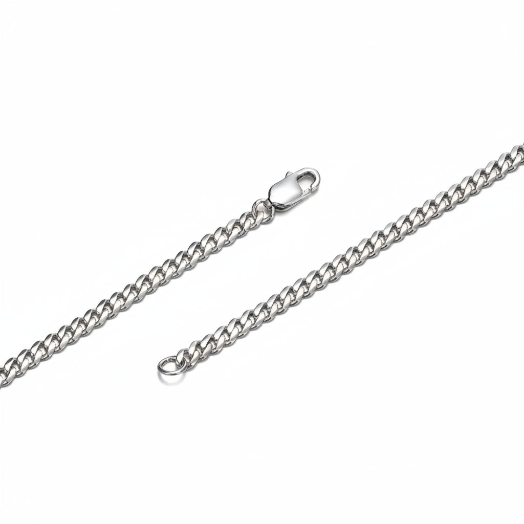 RARE PRINCE by CARAT SUTRA | Minimalist Solid 4mm Cuban Link Chain studded with Natural Emeralds | 925 Sterling Silver Chain | With Certificate of Authenticity and 925 Hallmark