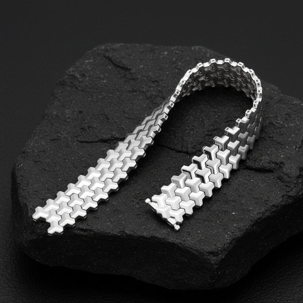 3 Row, 18mm Wide Solid Armor Bracelet Studded with/without Swarovski Diamond | 999 Sterling Silver | With Certificate of Authenticity and 925 Hallmark