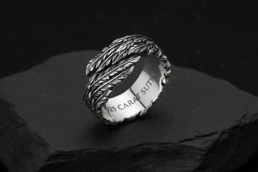 Minimalist Feather Style Band Ring | Oxidized Sterling Silver 925 Ring
