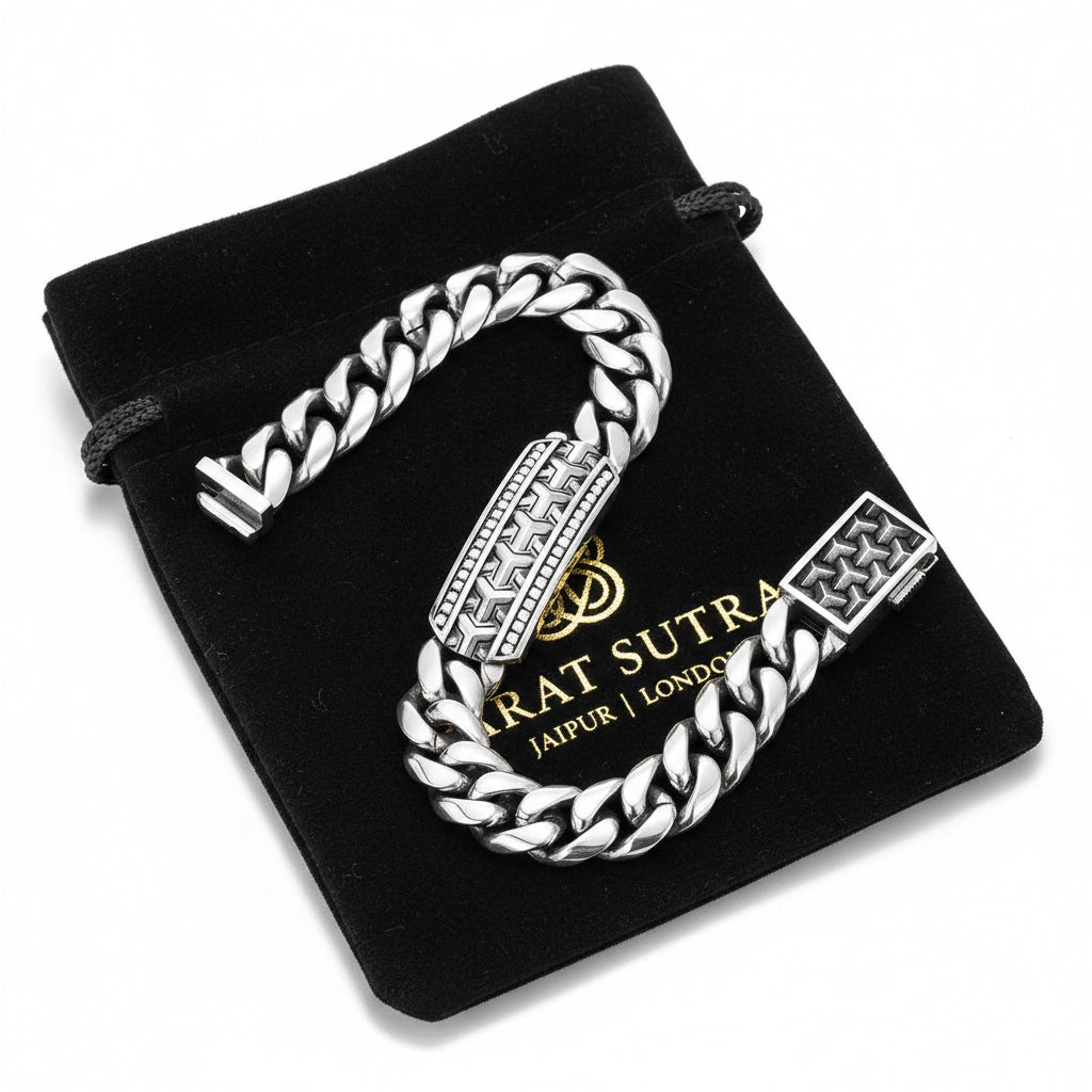 14mm Wide Solid Cuban - Armor Bracelet Studded with Swarovski Diamond | 925 Sterling Silver