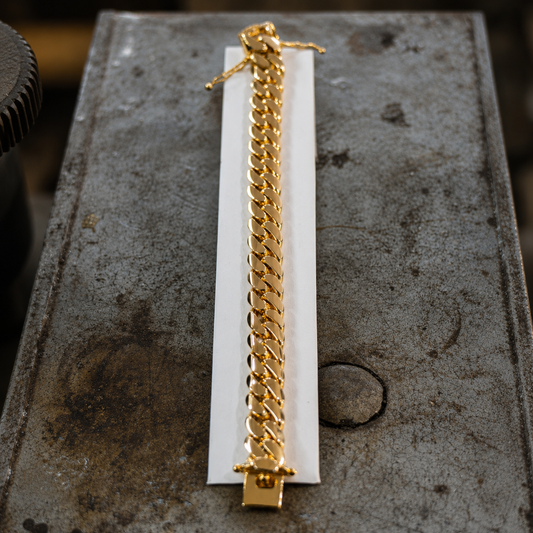 RARE PRINCE by CARAT SUTRA | 14mm Wide Solid Miami Cuban Link Bracelet | 22kt Gold Micron Plated 925 Sterling Silver Bracelet | Men's Jewelry | With Certificate of Authenticity and 925 Hallmark - caratsutra