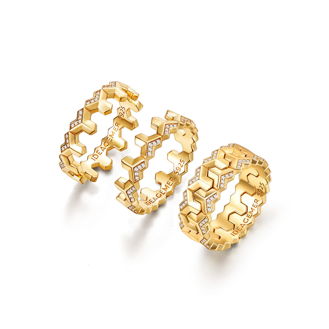 22k Gold Plated Classic Armour Interchangeable Silver Band | 925 Sterling Silver Ring, studded with Swarovski stones