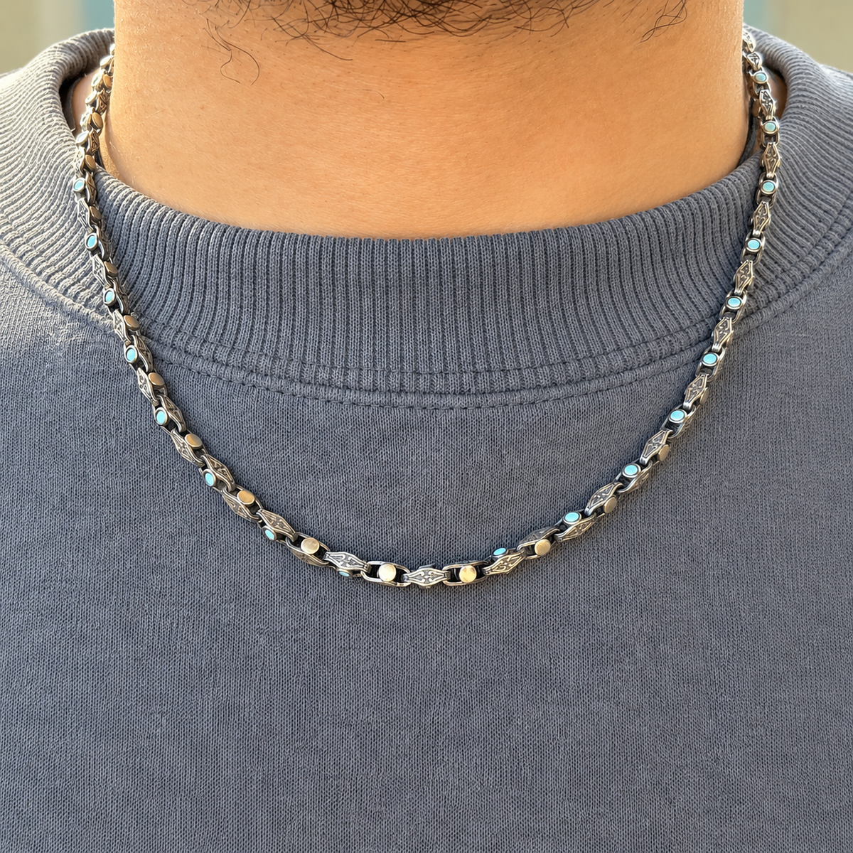 Minimalist Solid 4mm Oxidised Turquoise Chain | Chain - caratsutra