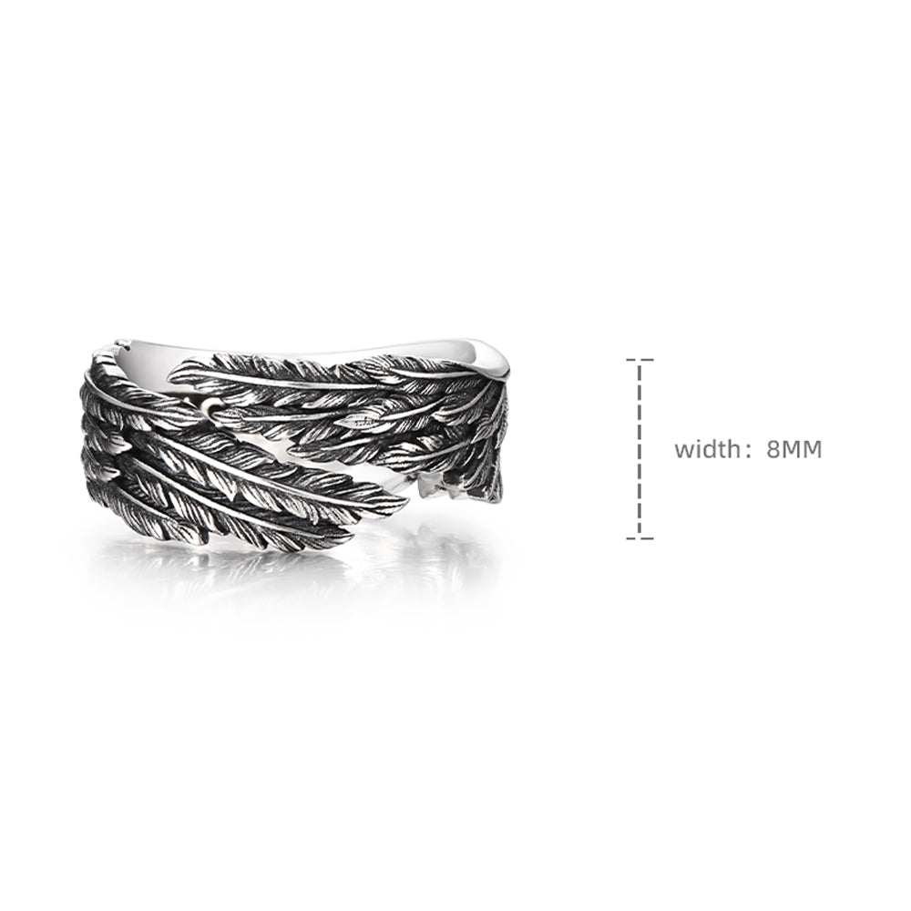 Minimalist Feather Style Band Ring | Oxidized Sterling Silver 925 Ring