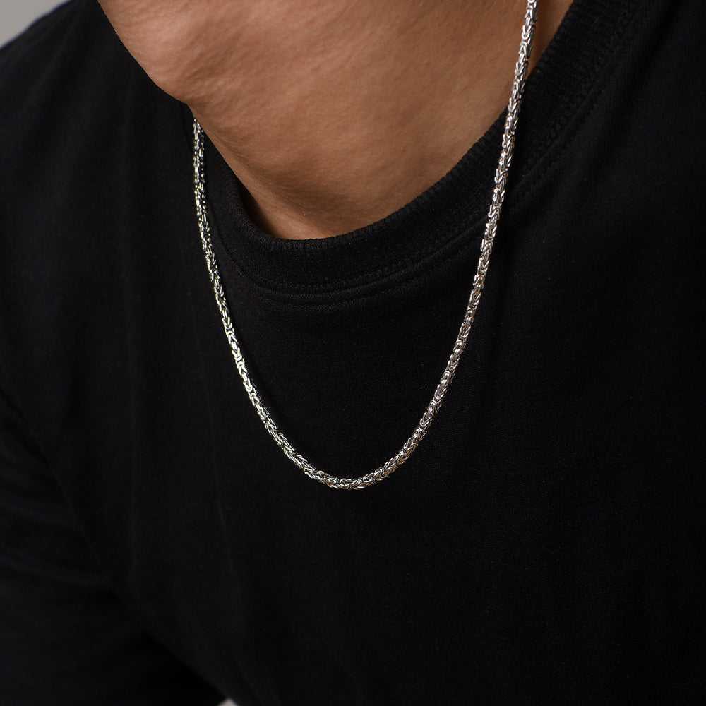Solid 2.5mm Byzantine Link Chain | 925 Sterling Silver Chain | With Certificate of Authenticity and 925 Hallmark - caratsutra