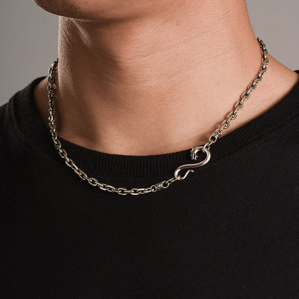 RARE PRINCE by CARAT SUTRA | 3mm wide vintage Dragon Infinity link chain, Oxidised Finish | 925 Sterling Silver Chain | With Certificate of Authenticity and 925 Hallmark - caratsutra