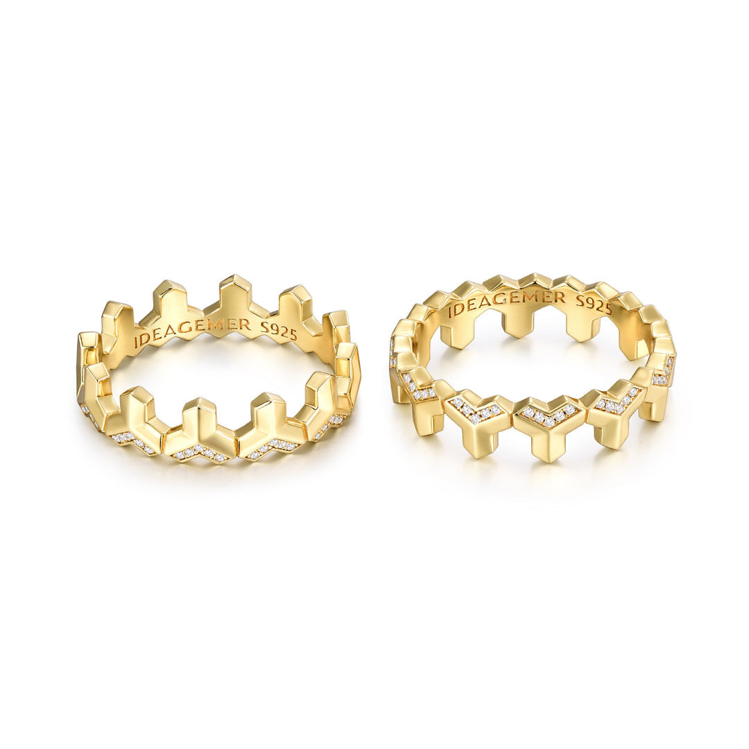 22k Gold Plated Classic Armour Interchangeable Silver Band | 925 Sterling Silver Ring, studded with Swarovski stones