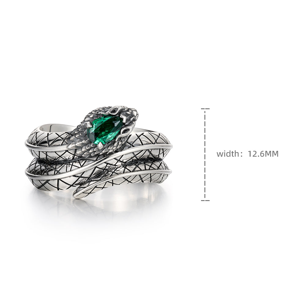 RARE PRINCE by CARAT SUTRA | Adjustable Unique Designed Snake Ring with Natural Emerald | 925 Sterling Silver Oxidized Ring | With Certificate of Authenticity and 925 Hallmark