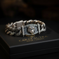 Vintage Beast Oxidized Tiger Face Cuban Link Bracelet | 925 Sterling Silver, Studded with Red Zircon Eyes