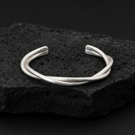 Twisted Rope Bangle| Adjustable Modern Style Bangle/kadaa/Handcuff | 925 Sterling Silver - caratsutra