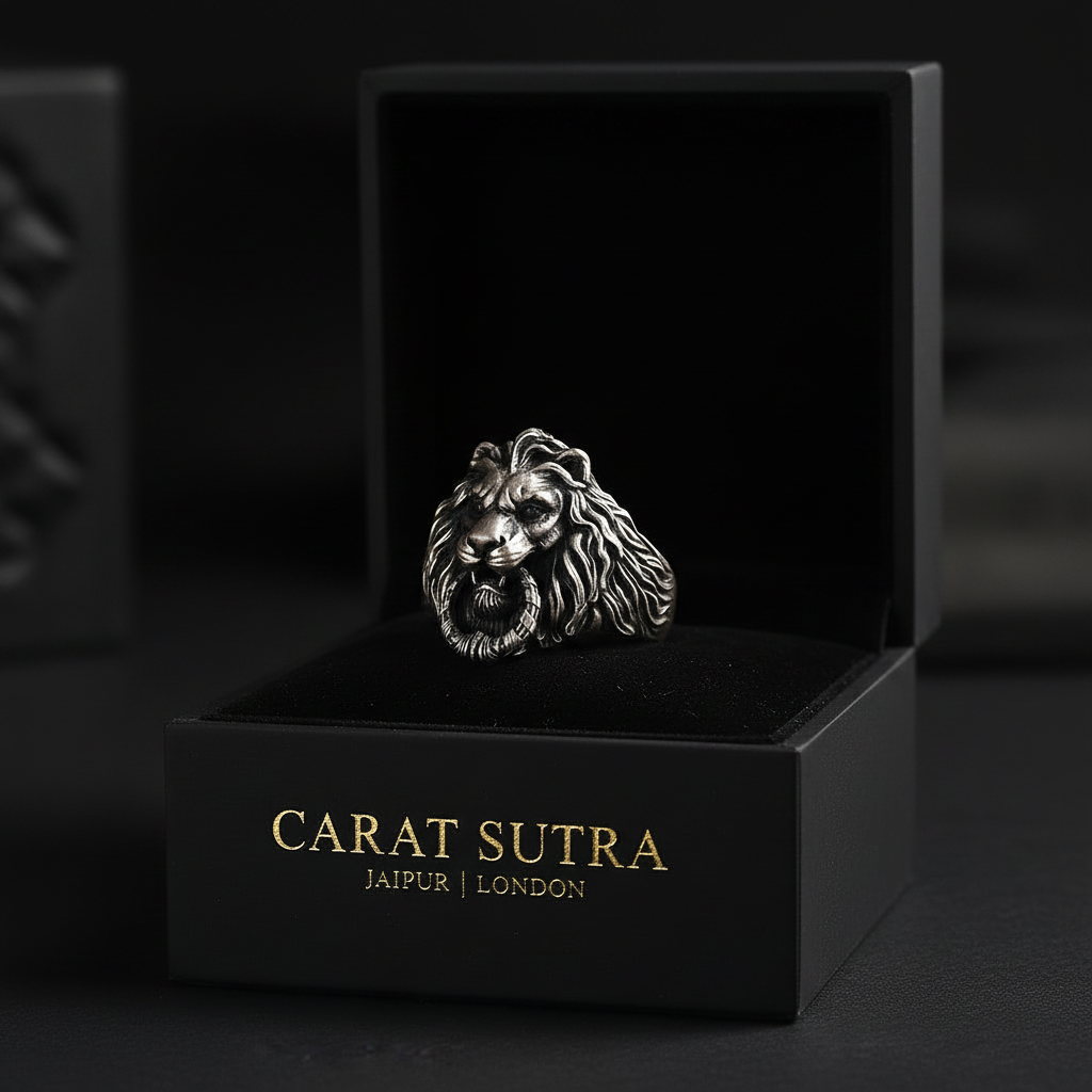 RARE PRINCE by CARAT SUTRA | Unique Designed Lion Door Knocker Ring | 925 Sterling Silver Oxidized Ring | With Certificate of Authenticity and 925 Hallmark - caratsutra