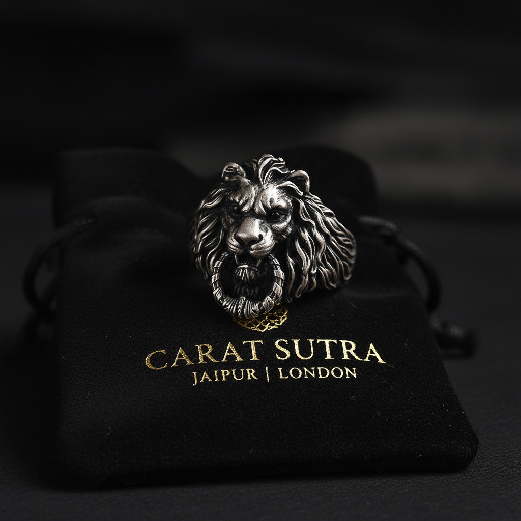 RARE PRINCE by CARAT SUTRA | Unique Designed Lion Door Knocker Ring | 925 Sterling Silver Oxidized Ring | With Certificate of Authenticity and 925 Hallmark - caratsutra