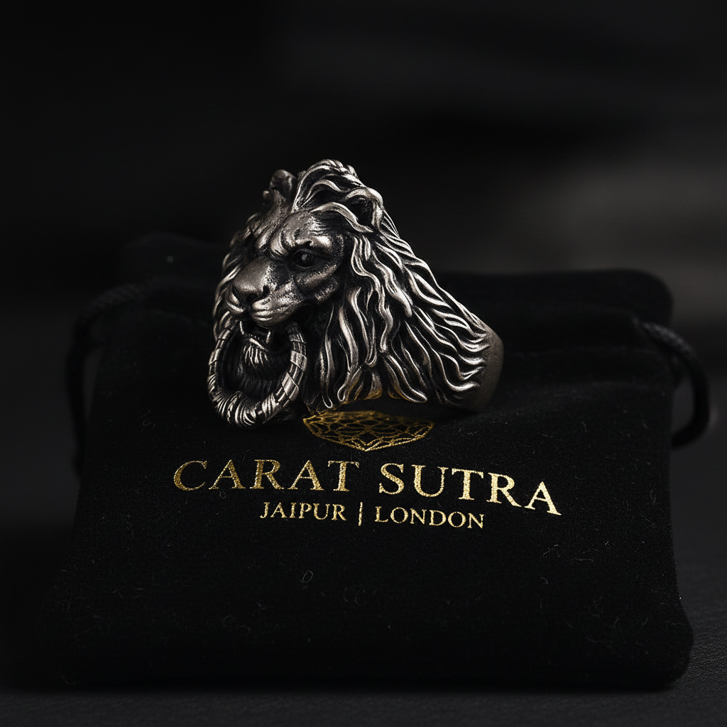 RARE PRINCE by CARAT SUTRA | Unique Designed Lion Door Knocker Ring | 925 Sterling Silver Oxidized Ring | With Certificate of Authenticity and 925 Hallmark - caratsutra