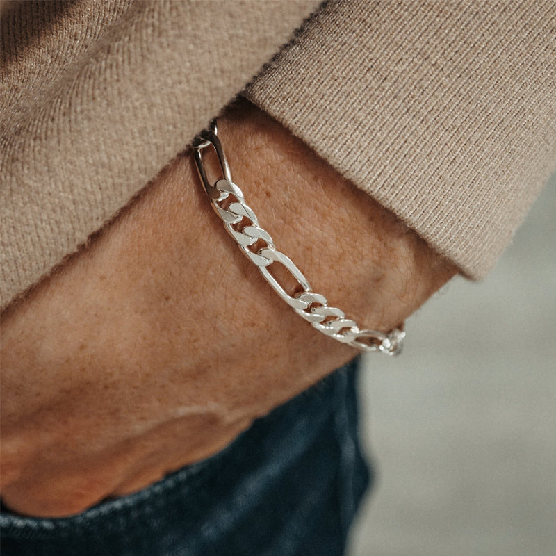 7mm Figaro Chain Bracelet | 925 Sterling Silver Bracelet | With Certificate of Authenticity and 925 Hallmark