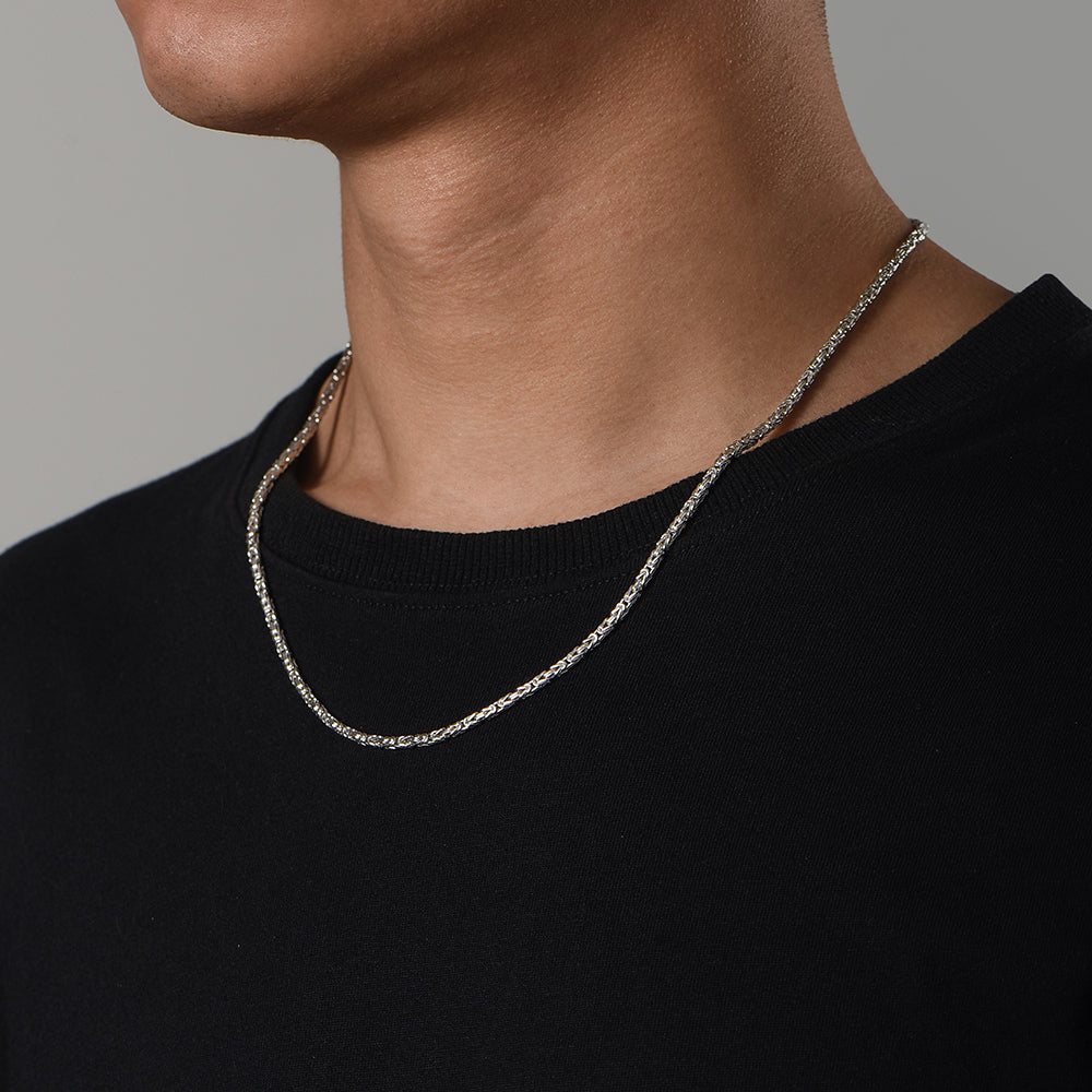 Solid 2.5mm Byzantine Link Chain | 925 Sterling Silver Chain | With Certificate of Authenticity and 925 Hallmark - caratsutra