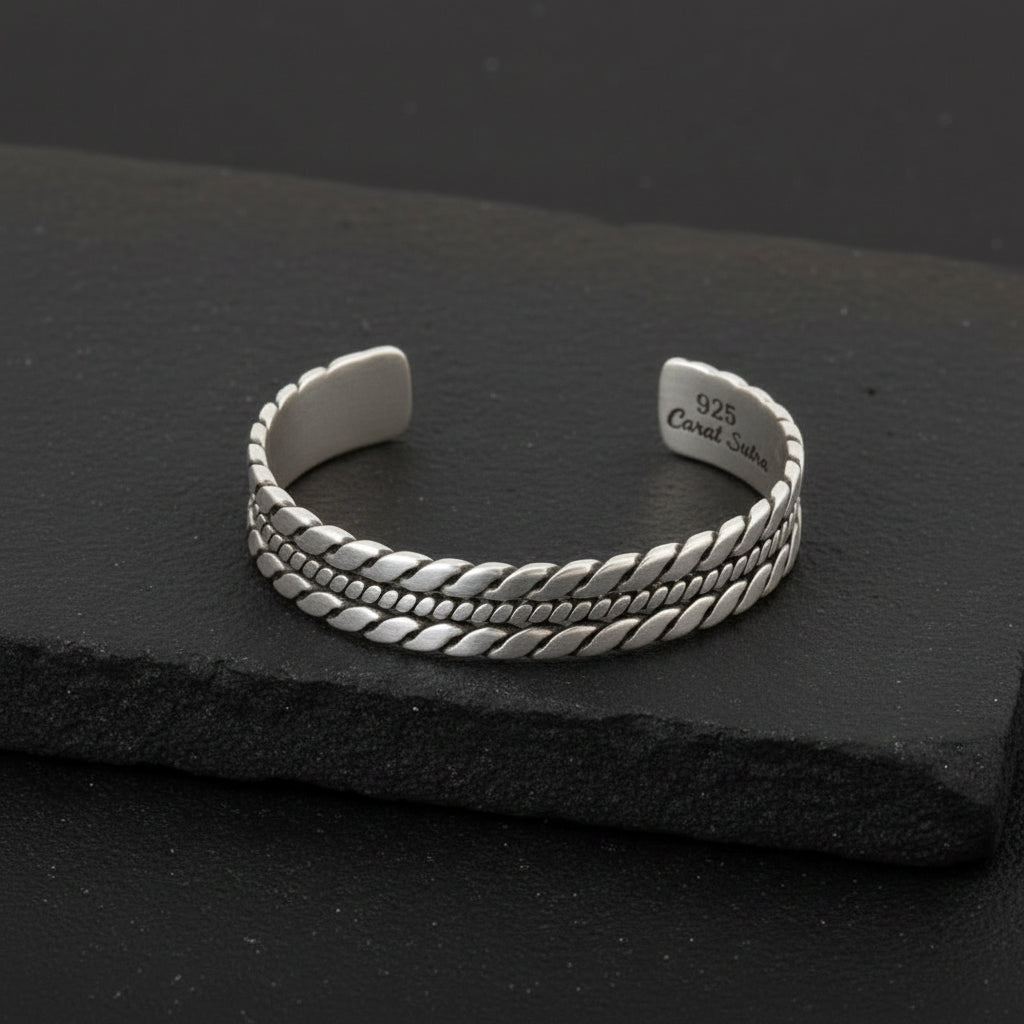Handwoven bangle | Matt / Shiny Finish Adjustable Cuff Style Bangle / kadaa | 925 Sterling Silver