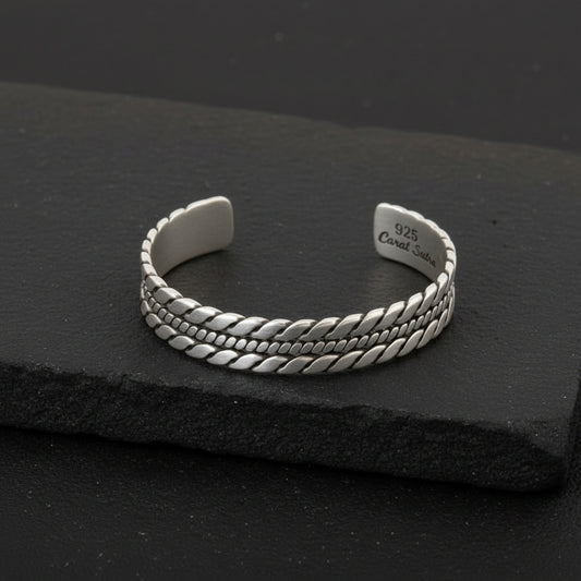 Handwoven bangle | Matt / Shiny Finish Adjustable Cuff Style Bangle / kadaa | 925 Sterling Silver - caratsutra