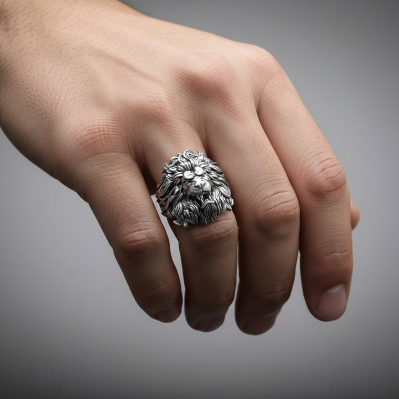 RARE PRINCE by CARAT SUTRA | Unique Designed Ferocious Lion Ring | 925 Sterling Silver Oxidized Ring | Men's Jewelry | With Certificate of Authenticity and 925 Hallmark - caratsutra