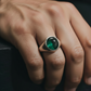 Matt Finish, Classic Style Ring with Natural Zambian Emerald Stone, Cabochon cut | 925 Sterling Silver | With Certificate of Authenticity and 925 Hallmark