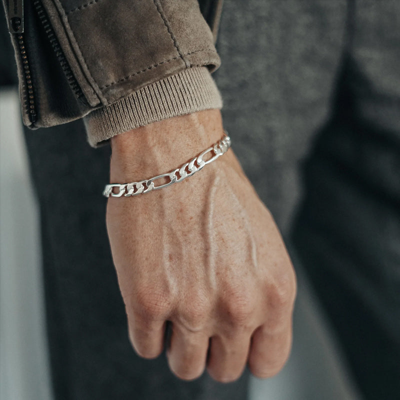 7mm Figaro Chain Bracelet | 925 Sterling Silver Bracelet | With Certificate of Authenticity and 925 Hallmark
