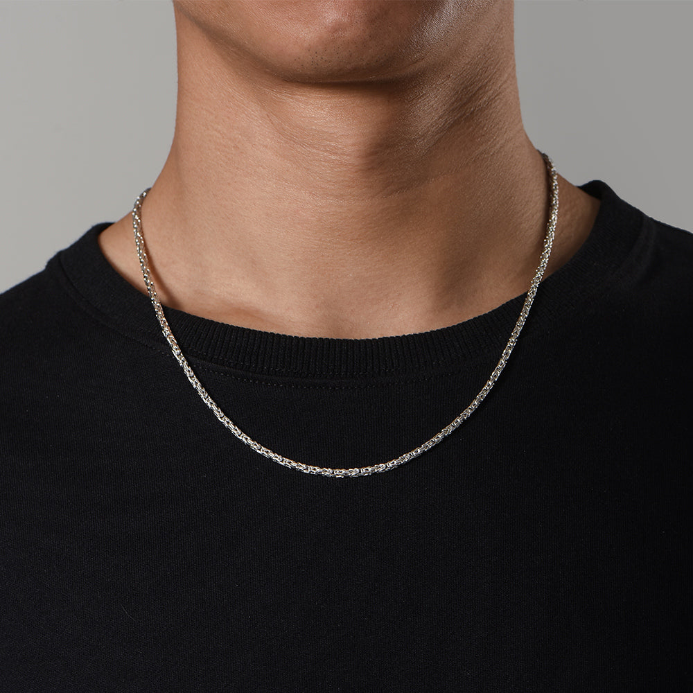 Solid 2.5mm Byzantine Link Chain | 925 Sterling Silver Chain | With Certificate of Authenticity and 925 Hallmark - caratsutra