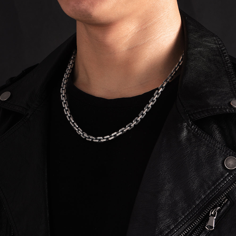 RARE PRINCE by CARAT SUTRA | Matt Finish, 6mm Wide Oxidised Elongated link Chain | 925 Sterling Silver Chain | With Certificate of Authenticity and 925 Hallmark