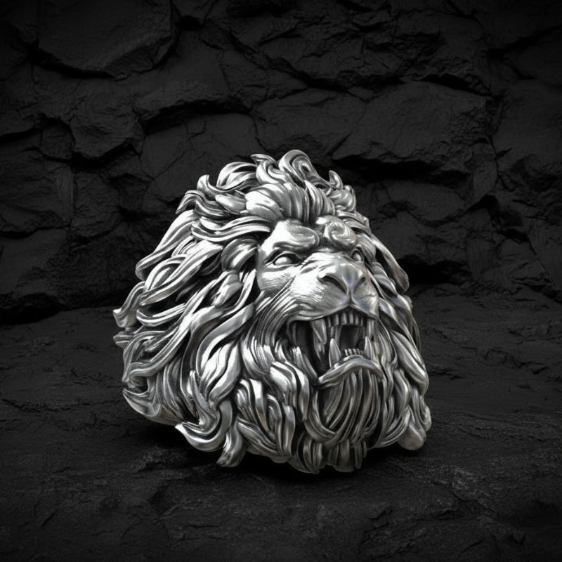 RARE PRINCE by CARAT SUTRA | Unique Designed Ferocious Lion Ring | 925 Sterling Silver Oxidized Ring | Men's Jewelry | With Certificate of Authenticity and 925 Hallmark - caratsutra