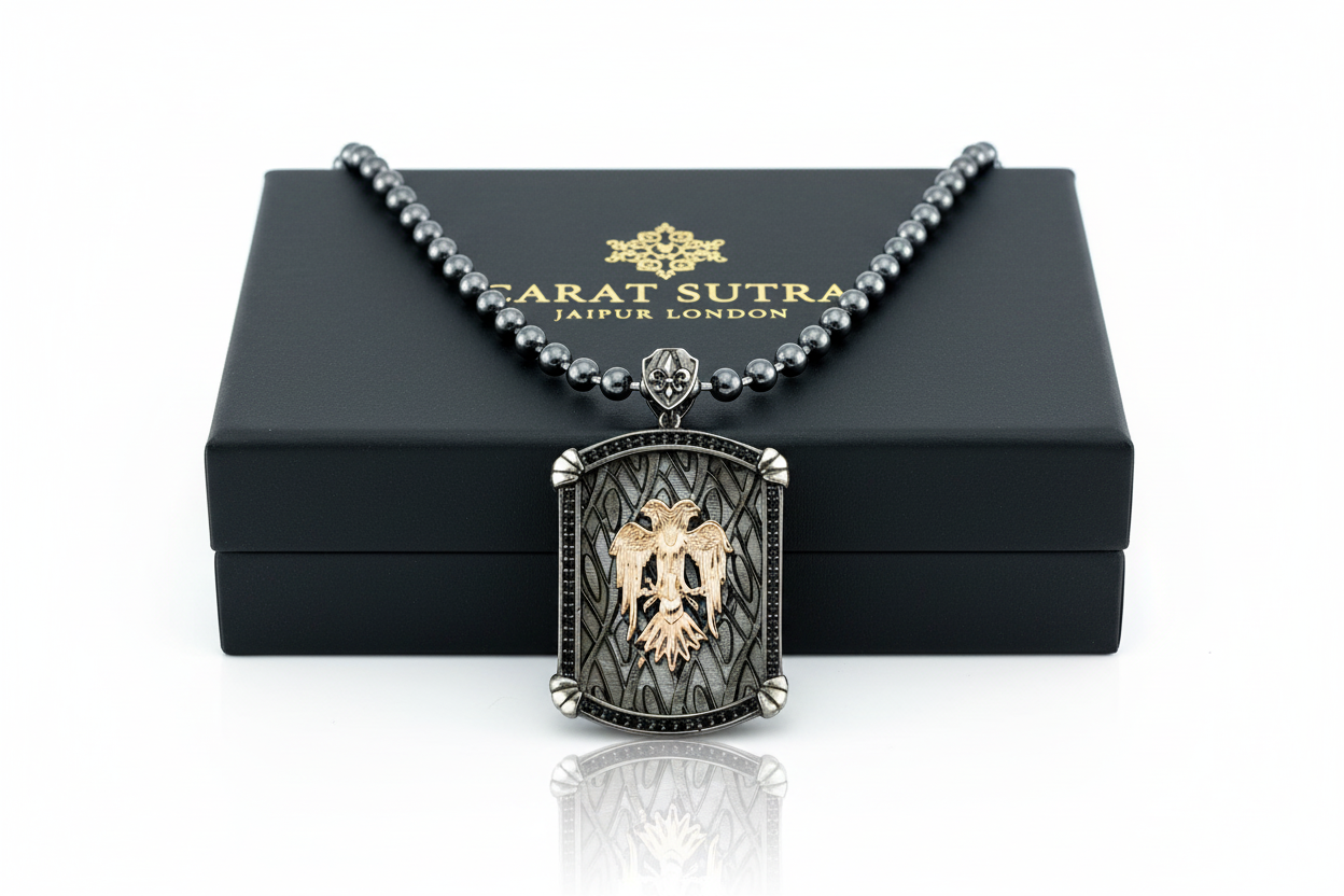 RARE PRINCE by CARAT SUTRA | Unique Designed Eagle Pendant for Men | 925 Sterling Silver Rosegold Plated Oxidized Pendant | Men's Jewelry | With Certificate of Authenticity and 925 Hallmark - caratsutra