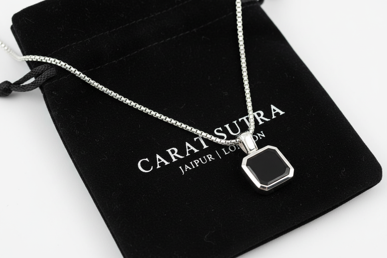 RARE PRINCE by CARAT SUTRA | Unique Designed Silver Pendant in Natural Black Onyx for Men, 925 Sterling Silver Pendant | Men's Jewelry | With Certificate of Authenticity and 925 Hallmark - caratsutra