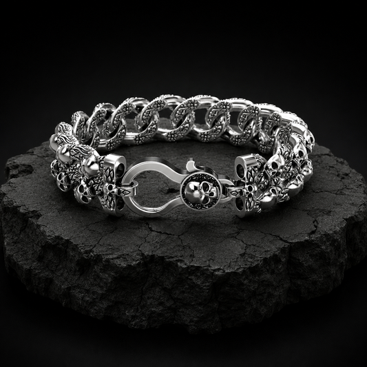 RARE PRINCE by CARAT SUTRA | Unique Designed Skull Bracelet for Men | Biker Bracelet for Men | 925 Sterling Silver Bracelet | Men's Jewelry | With Certificate of Authenticity and 925 Hallmark - caratsutra