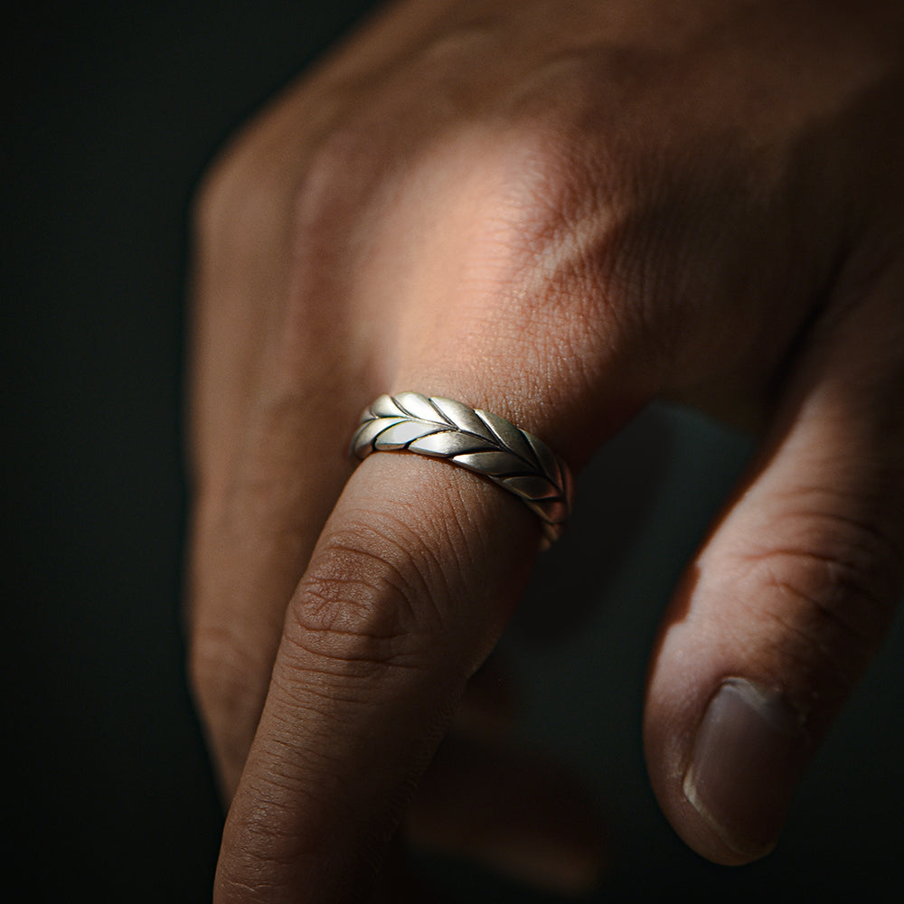 5mm wide Matt Finish Curved Cuban link Band Ring, Sterling Silver 925 Ring