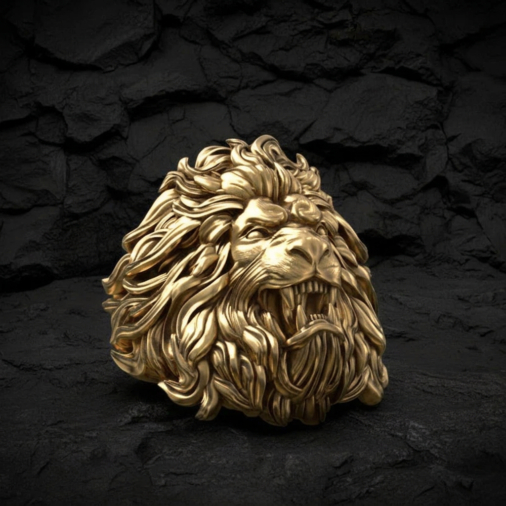RARE PRINCE by CARAT SUTRA | 22k Micron Gold Plated Ferocious Lion Ring | 925 Sterling Silver with Hallmark