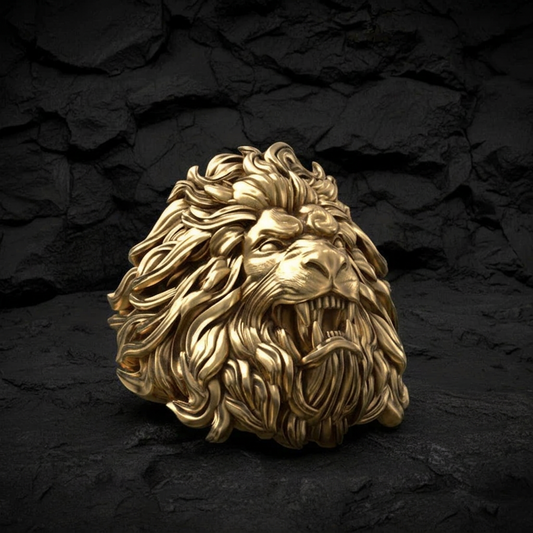RARE PRINCE by CARAT SUTRA | 22k Micron Gold Plated Ferocious Lion Ring | 925 Sterling Silver with Hallmark
