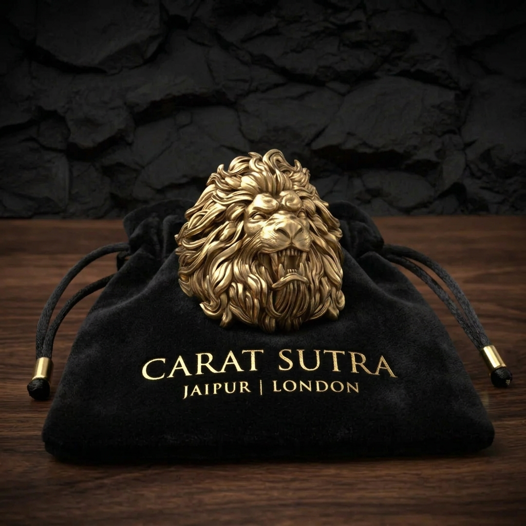 RARE PRINCE by CARAT SUTRA | 22k Micron Gold Plated Ferocious Lion Ring | 925 Sterling Silver with Hallmark