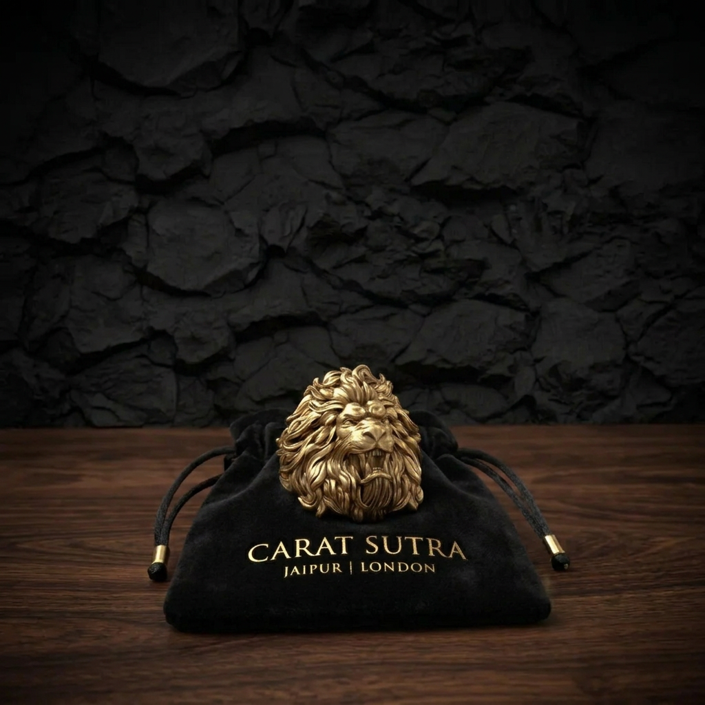 RARE PRINCE by CARAT SUTRA | 22k Micron Gold Plated Ferocious Lion Ring | 925 Sterling Silver with Hallmark