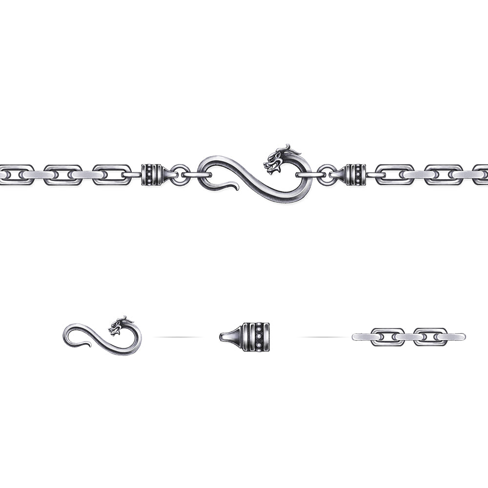 RARE PRINCE by CARAT SUTRA | 3mm wide vintage Dragon Infinity link chain, Oxidised Finish | 925 Sterling Silver Chain | With Certificate of Authenticity and 925 Hallmark - caratsutra