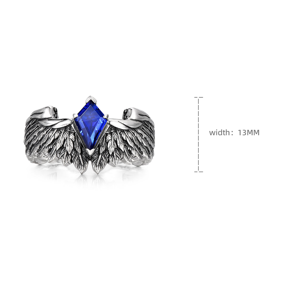 RARE PRINCE by CARAT SUTRA | Exclusive Adjustable Feather Band studded with Natural Blue Sapphire, Oxidized Sterling Silver 925 Ring | With Certificate of Authenticity and 925 Hallmark