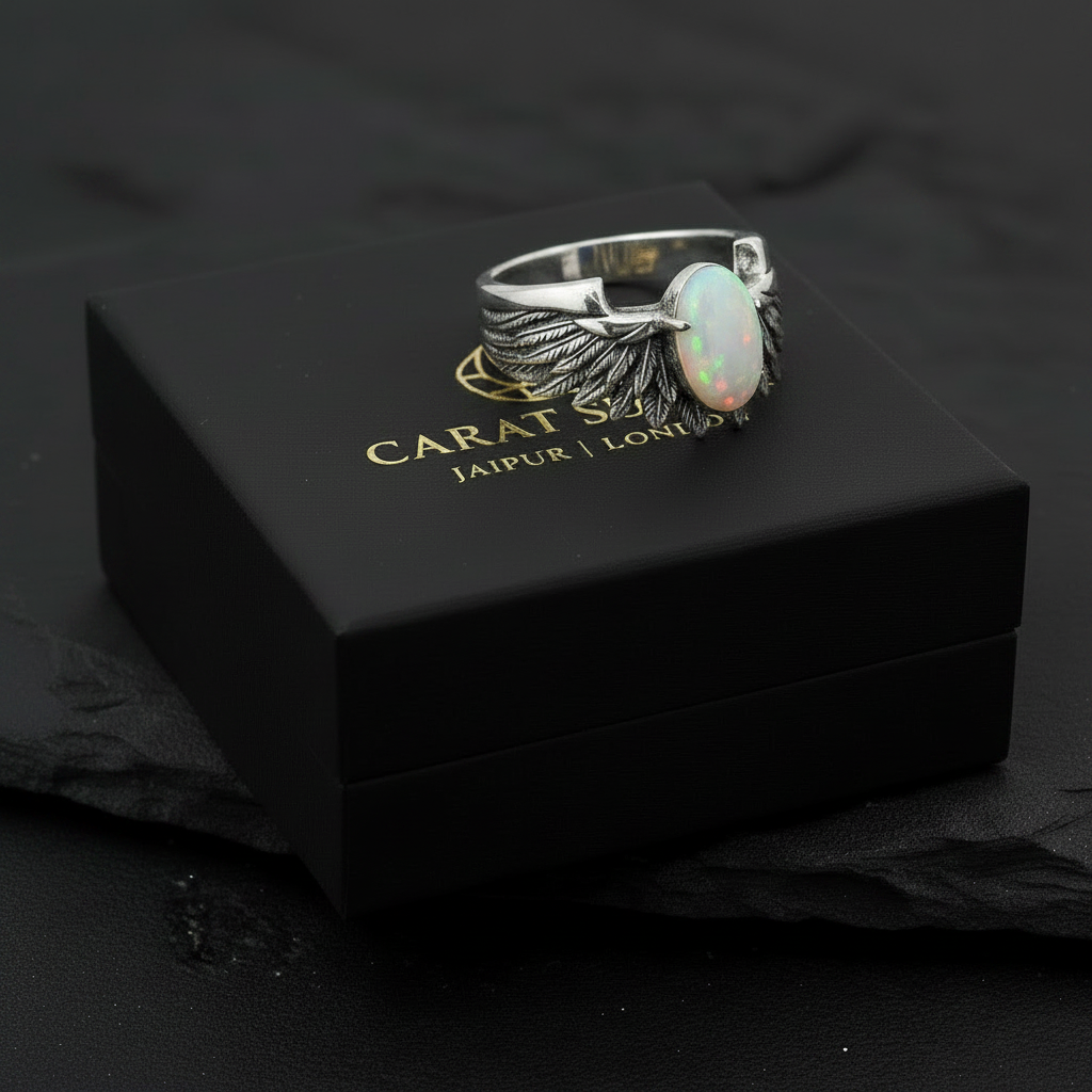 RARE PRINCE by CARAT SUTRA | Exclusive Feather Band studded with Natural Blue Sapphire, Oxidized Sterling Silver 925 Ring | With Certificate of Authenticity and 925 Hallmark - caratsutra