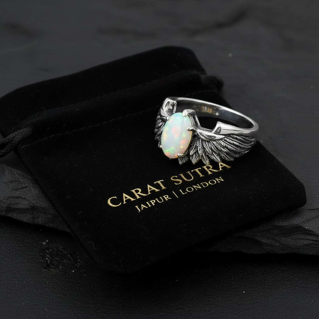 RARE PRINCE by CARAT SUTRA | Exclusive Feather Band studded with Natural Blue Sapphire, Oxidized Sterling Silver 925 Ring | With Certificate of Authenticity and 925 Hallmark - caratsutra
