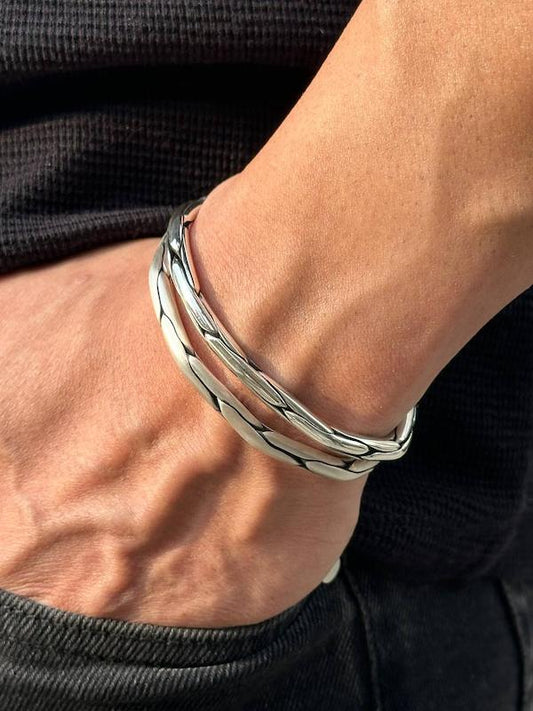 Infinity bangle | Matt / Shiny Finish Adjustable Cuff Style Bangle / kadaa | 925 Sterling Silver - caratsutra