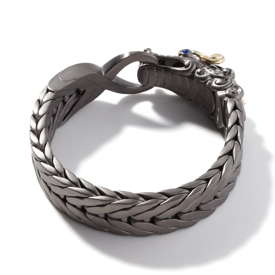 RARE PRINCE by CARAT SUTRA |  Naga Oxidized Dragon Bracelet with Blue Eyes in Gun Metal Finish | 925 Sterling Silver Oxidized Bracelet | Unisex Jewelry | With Certificate of Authenticity and 925 Hallmark