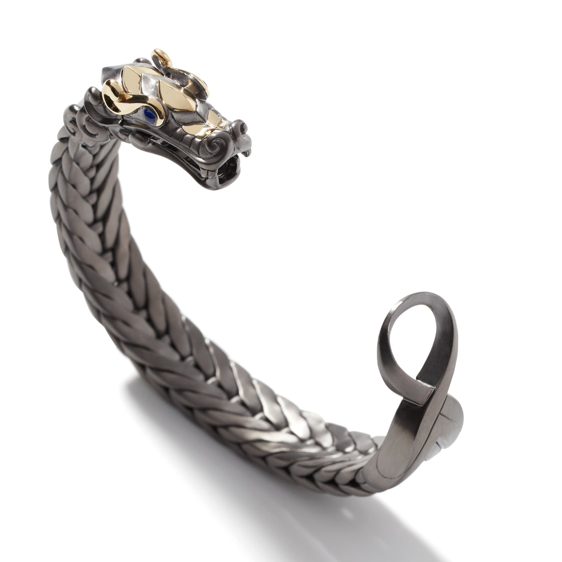 RARE PRINCE by CARAT SUTRA |  Naga Oxidized Dragon Bracelet with Blue Eyes in Gun Metal Finish | 925 Sterling Silver Oxidized Bracelet | Unisex Jewelry | With Certificate of Authenticity and 925 Hallmark