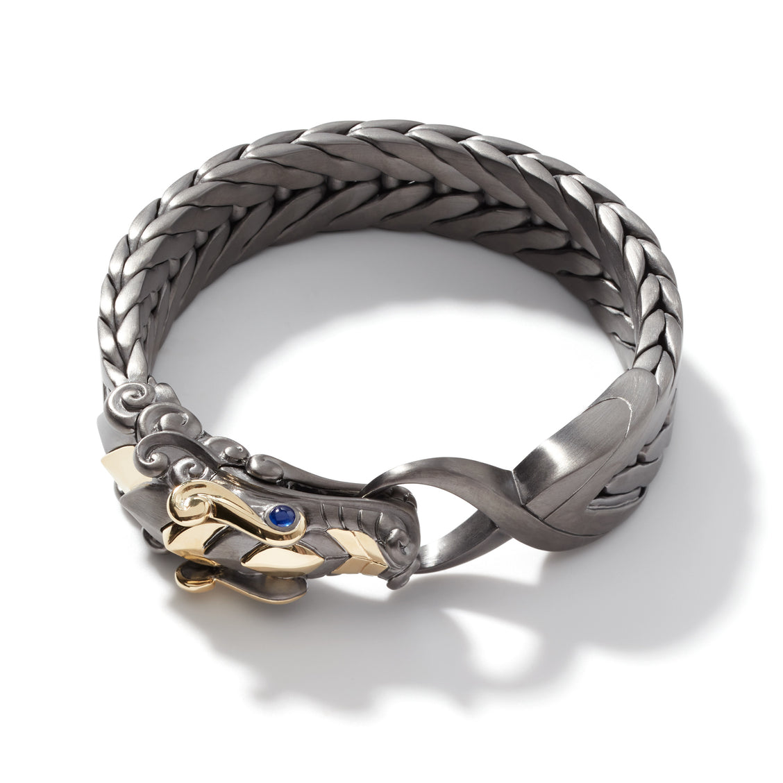 RARE PRINCE by CARAT SUTRA |  Naga Oxidized Dragon Bracelet with Blue Eyes in Gun Metal Finish | 925 Sterling Silver Oxidized Bracelet | Unisex Jewelry | With Certificate of Authenticity and 925 Hallmark