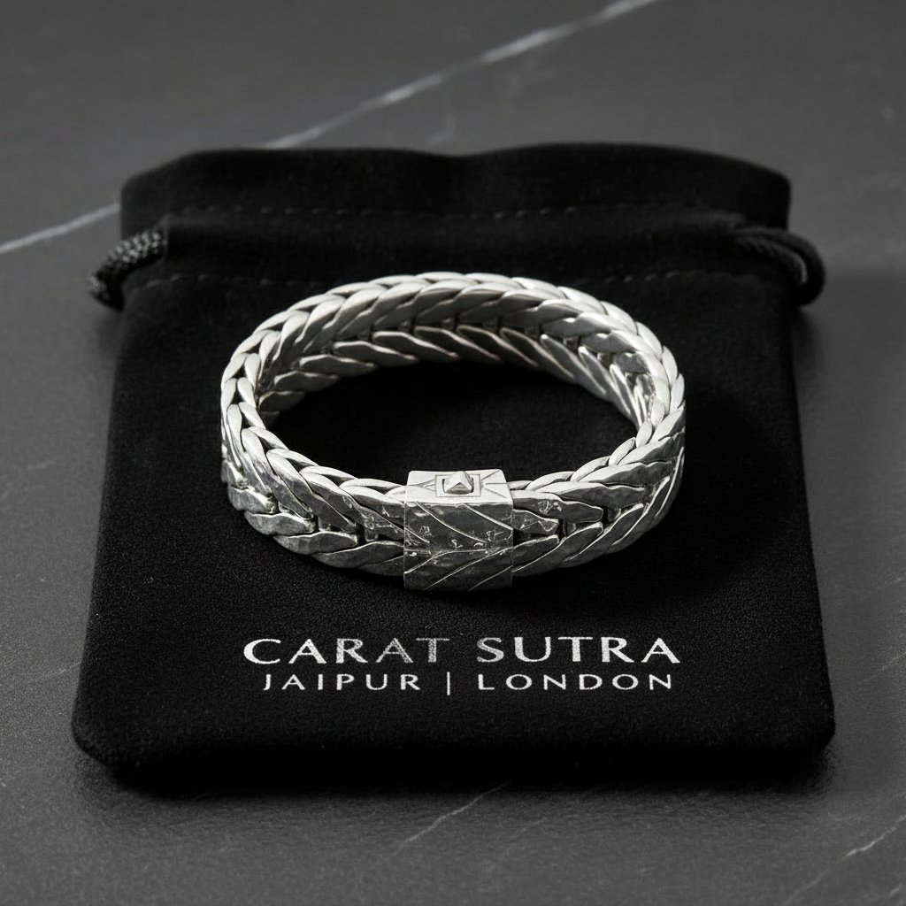 RARE PRINCE by CARAT SUTRA | 16mm Wide Hammered Textured Bracelet | 925 Sterling Silver Bracelet | Men's Jewelry | With Certificate of Authenticity and 925 Hallmark